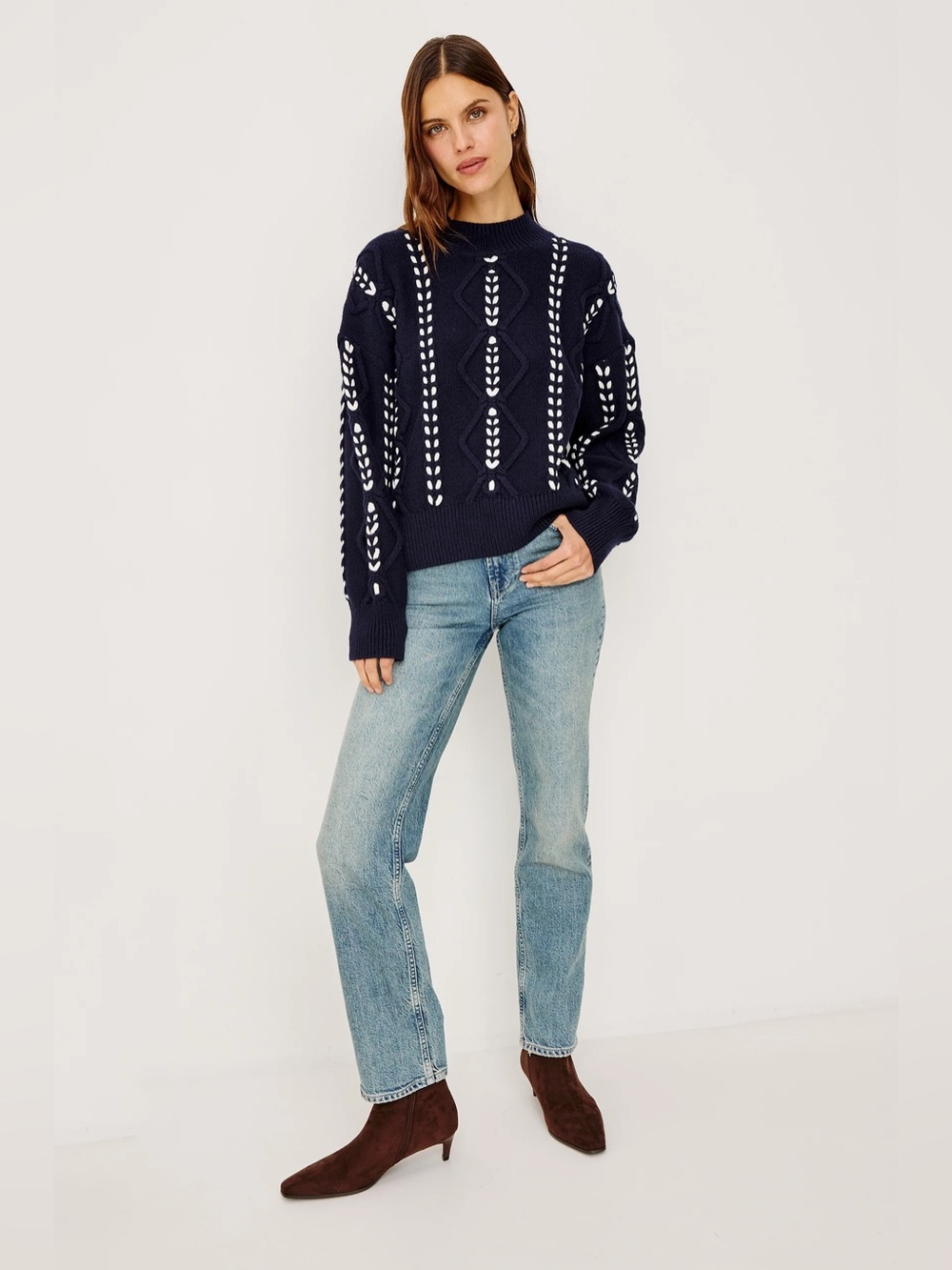 Rails Tori Midnight Navy Ribbon Stitch Boxy Fit Sweater Size Medium Cotton-Wool - Picture 2 of 8